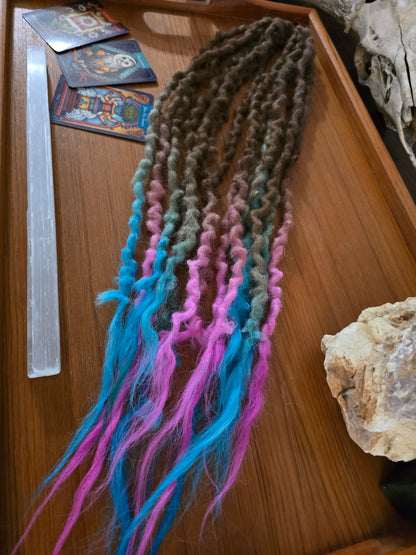 7 Double Ended 20-26" Light Brunette to Cerulean Blue and Hot Pink with Luxury Ends